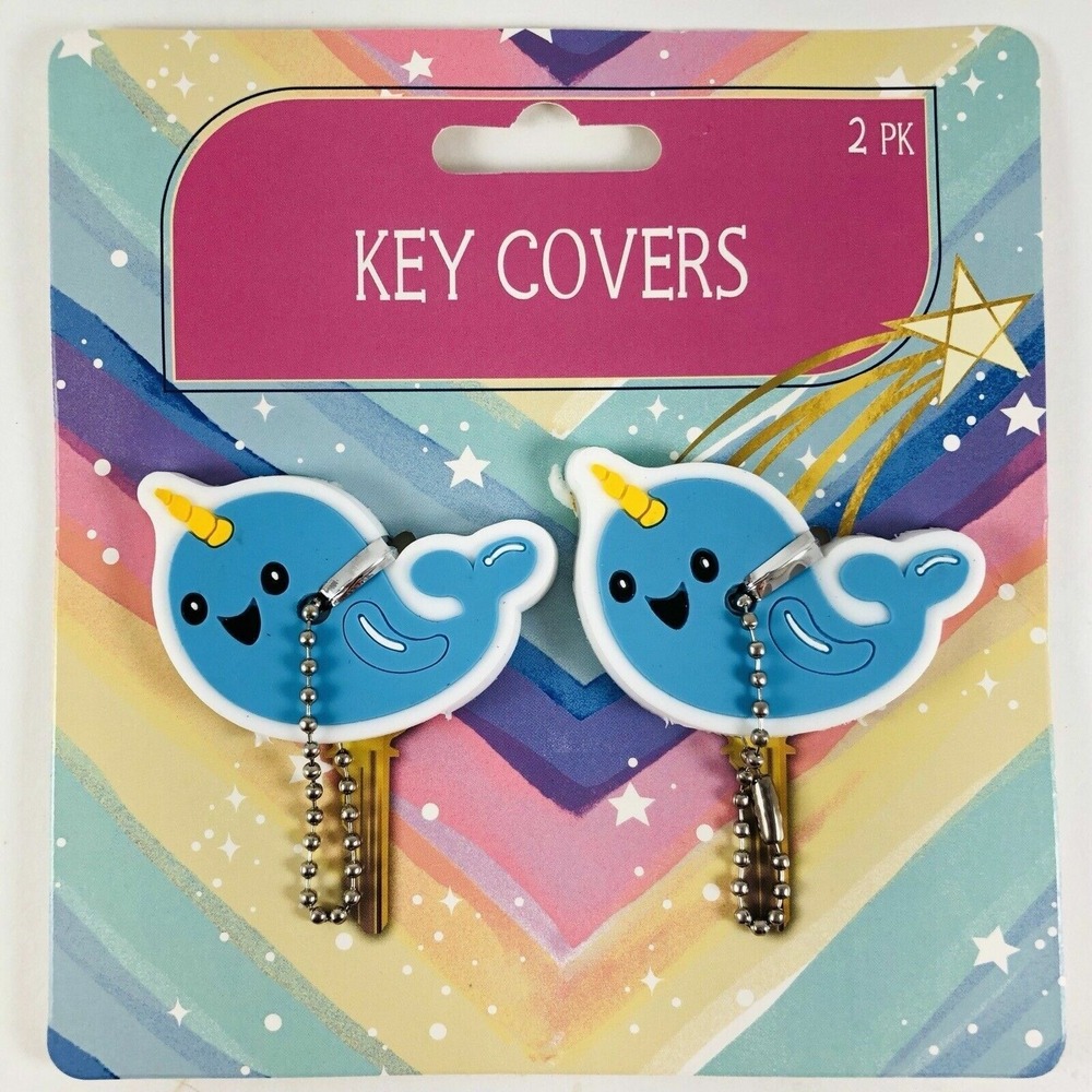 New Cute 2 pack blue happy Narwhals key covers‎ Caps for RV Camper House Home